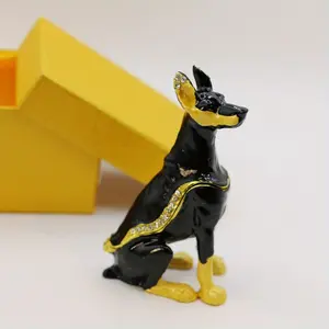 3.35in Exquisite Doberman Alloy Jewelry Box Storage Craft Enamel Color Pet Dog Decoration Gift Decoration