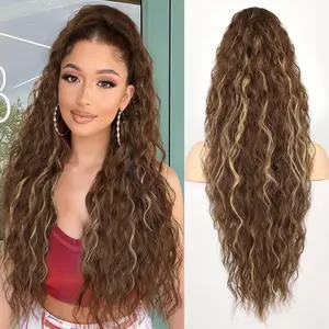 26-inch Synthetic Water Wave Wig with Drawstring Ponytail Extension French Curl Daily Party Use for Women's Hair