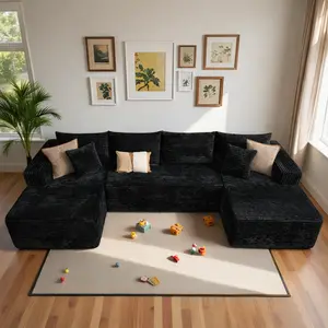 CAODOC Corduroy U-Shaped Sectional Sofa Modular Couch with 2 Chaise Lounges for Living Room & Apartment Deep Seat Design No Assembly Required