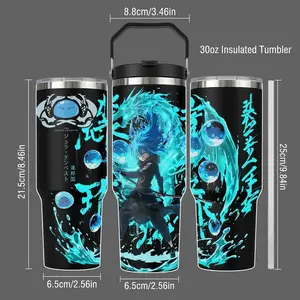 Rimuru Tempest Slime King Anime Stainless Steel Insulated Tumbler 20oz 30oz 40oz With Handle & Straw Lid Full Wrap Blue Aura Water Spirit Design