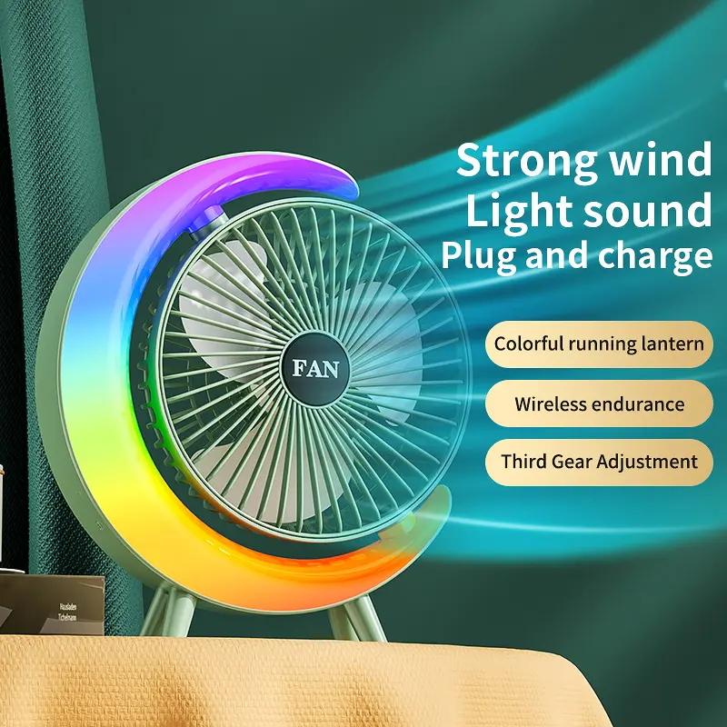 Home silent USB portable desktop small fan durable large wind color fan with light outdoor portable fan Portable Rechargeable Camping Misting Fan mist  fan bladeless  fan rotating  fan portable  fan mouthwashing  fans