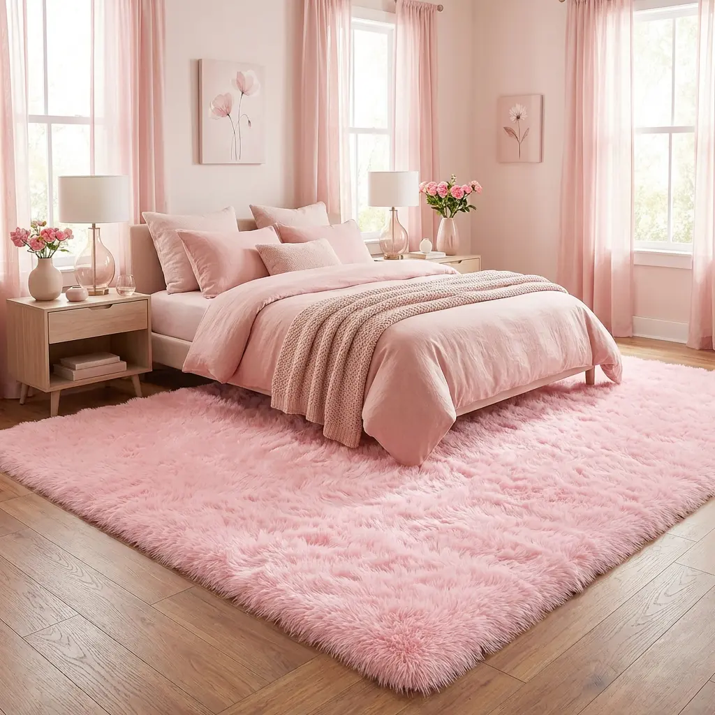 LUOGORT Soft Large Fluffy Pink Area Rugs for Girls Bedroom Living Room Shaggy Plush Carpet Non Slip Backing Easy Maintain Mat For Hallway Dorm Apartment Guest Area Home Decor