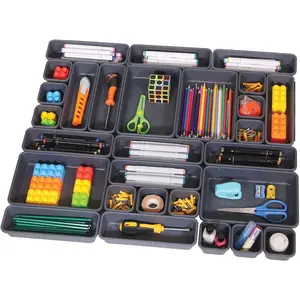 42 Pack Interlocking Desk Drawer Organizer Tray Dividers Plastic Shallow Narrow Drawers Organizers Separators Storage Bins Container for Kitchen Bathroom Makeup Office  Dresser