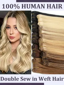 Double Sew in Weft Hair Extensions 12inch-24inch Versatile Lengths Natural Straight Machine Remy Human Hair Extensions 50g/pack for Women Can be Dyed to Darker Color Only