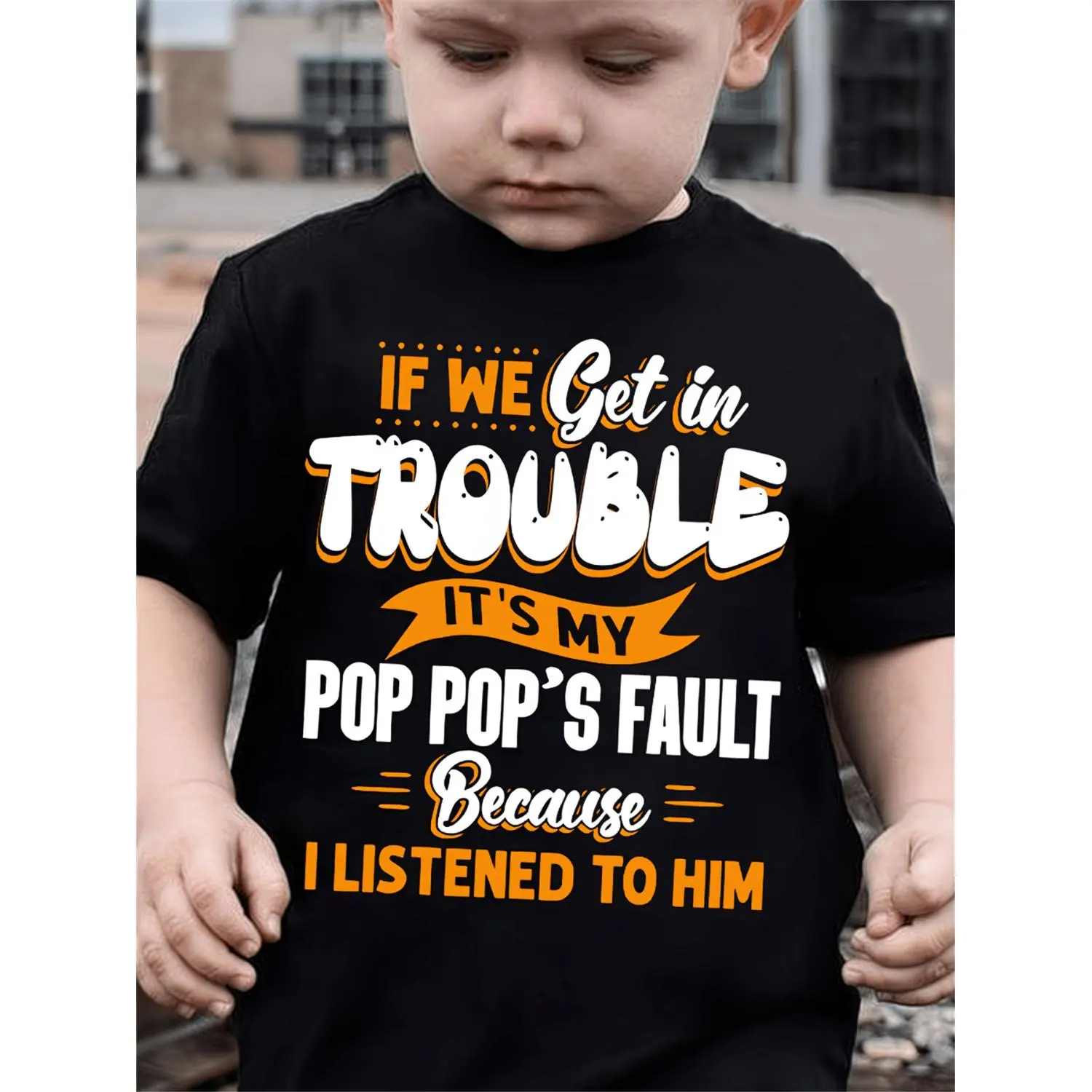 Casual Summer Short Sleeve T Shirt for Boys Featuring Print If We Get In Trouble Its My Pop Pops Fault