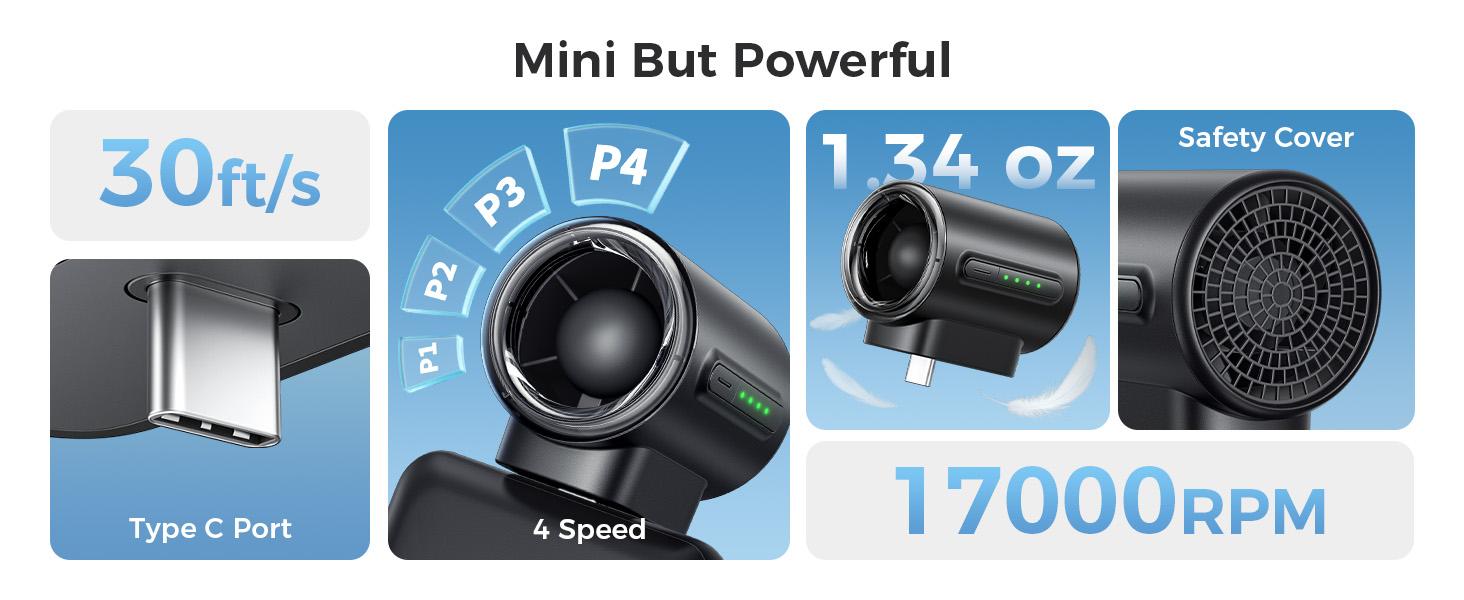 Aecooly Air Mate - Ultra-Powerful Type-C Plug-in Fan, 17,000 RPM High Speed, Compatible with iPhone, iPad, Power Bank & Tablets. Mini Portable Fan with 3 Wind Speeds, Compact & Lightweight Design – Perfect for Summer, Travel & Gifting SummerVibes