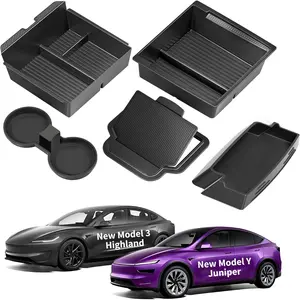 Center Console Organizer Tray for Tesla Model Y Juniper Accessories 2025 2026/For Tesla Model 3 Highland Accessories 2024 2025 2026 [Slide Smoothly/US Patent] Cup Holder Matte Black