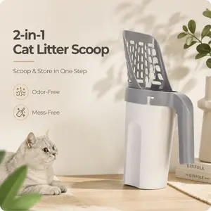 2-in-1 Cat Litter Scoop with Built-In Waste Bin  Large Hollow Sifter, Sealed Odor Lock, Non-Slip Long Handle, PP Plastic for Tofu, Clay & Crystal Litter