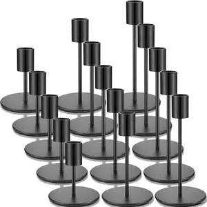 Candle Holders Bulk Taper Candlesticks Holders Set Modern Decorative Metal Candelabras for Wedding Anniversary  Dinning Table Centerpiece Xmas Party Decor(Matte Black,15 Pcs)