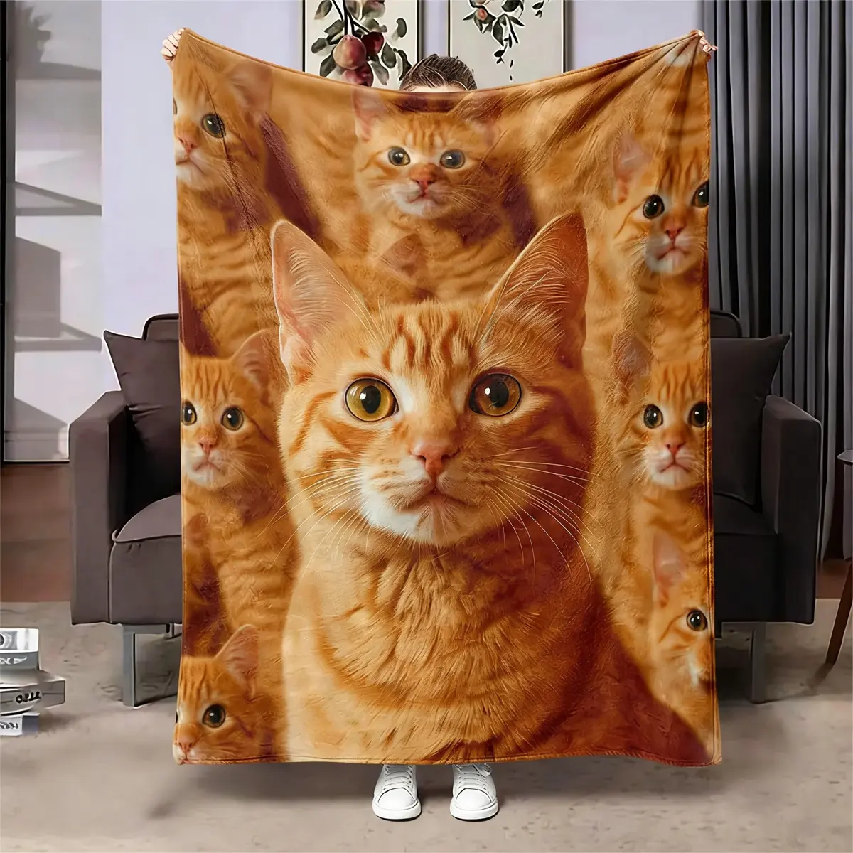 【Summer Sale Deals】Cute Cat Graphic Flannel Blanket - Soft, Anti-Pilling Warmth Throw, Ideal for Naps, Camping, All-Season Gift for Flannel Blanket Enthusiasts, Flannel Blankets, Graphic Blanket Throws