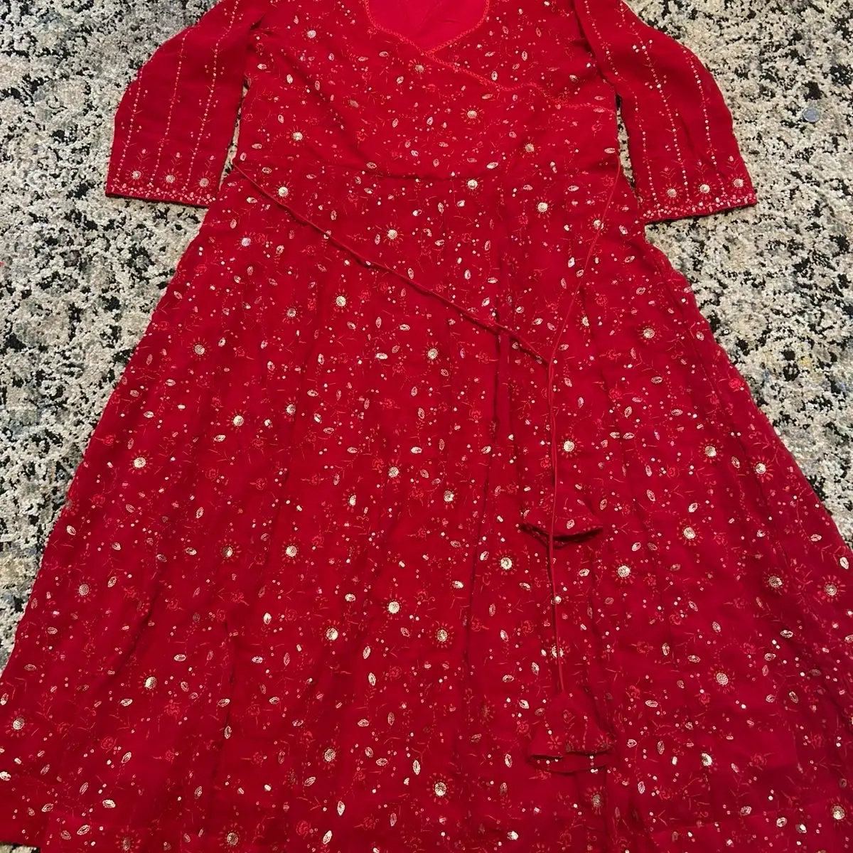 Georgette Anarkali Suit in Red Color with Elegant Design and Comfortable Fit