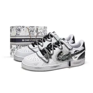 Nike Court Vision Low-Top Sneakers for Men with Ink Dragon Design, Breathable and Versatile Trending Shoes, House White Official Shoes to Get / Maison Mihara