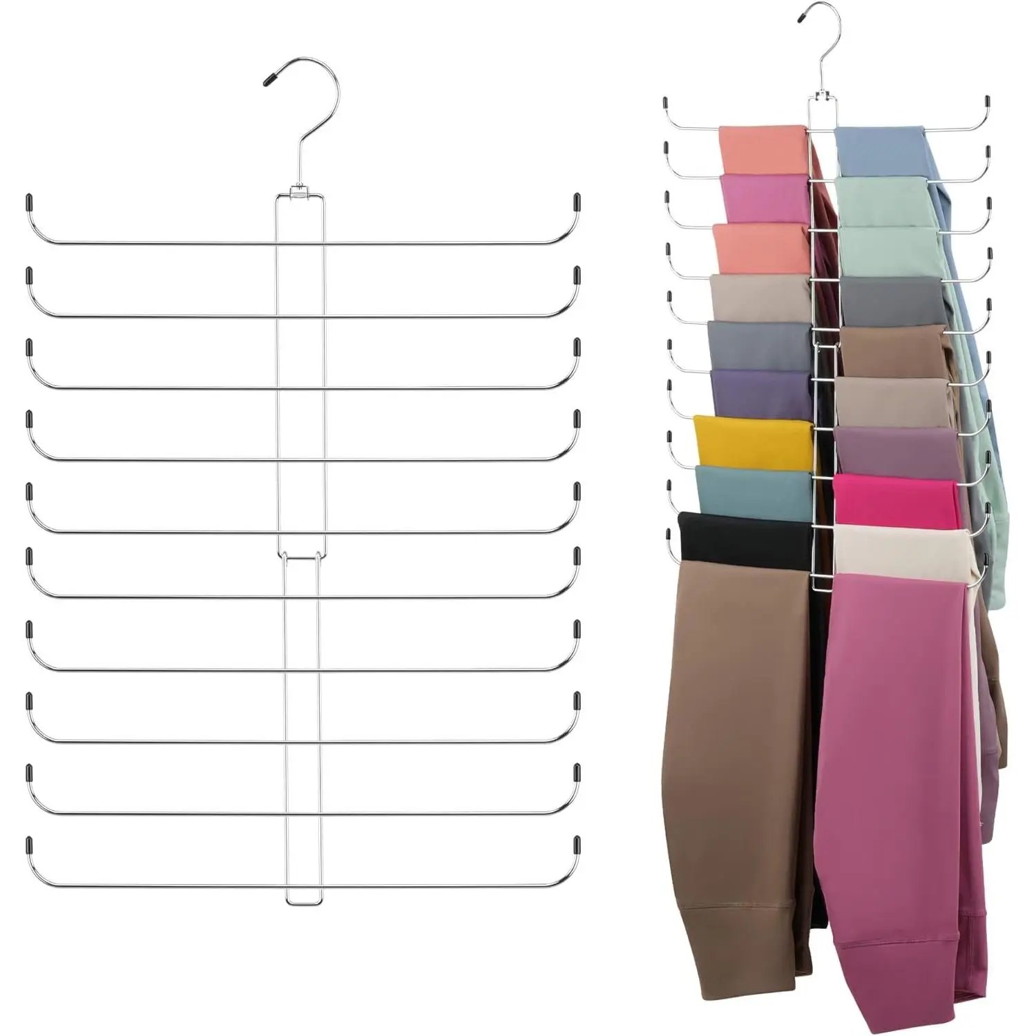 Legging Organizer for Closet Hanging  Rotatable Yoga Pants Hanger Women's XS-XL and Girls' Leggings Holds Up to 20 Pairs Space-Saving Organizers Storage Silver