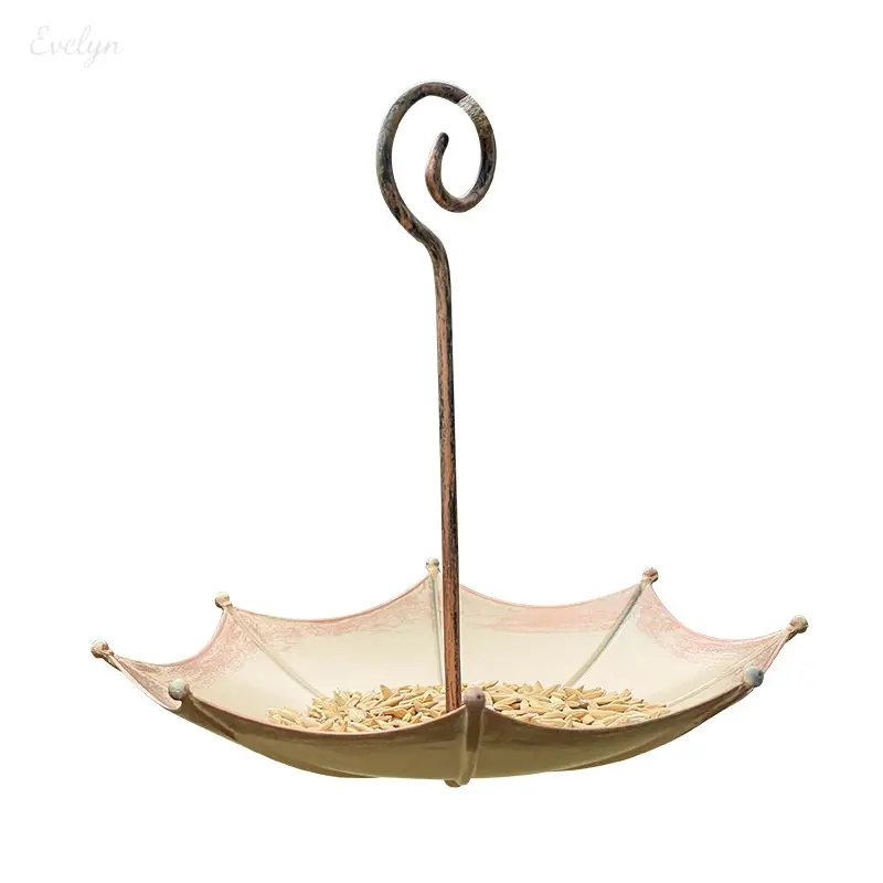 Umbrella Shaped Metal Bird Feeder, Decorative Hanging Wild Bird Seed Tray, Weather Resistant Dual-Use Bird Food Holder, Outdoor Garden Ornament for Daily Bird Feeding & Yard Decor