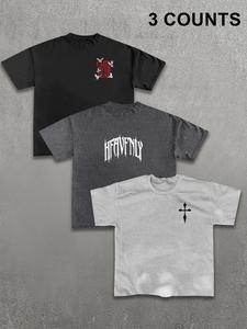 men's plain / letter print round neck tee, street fashion short sleeve t-shirt for daily wear, casual comfy top for summer, t shirts for men