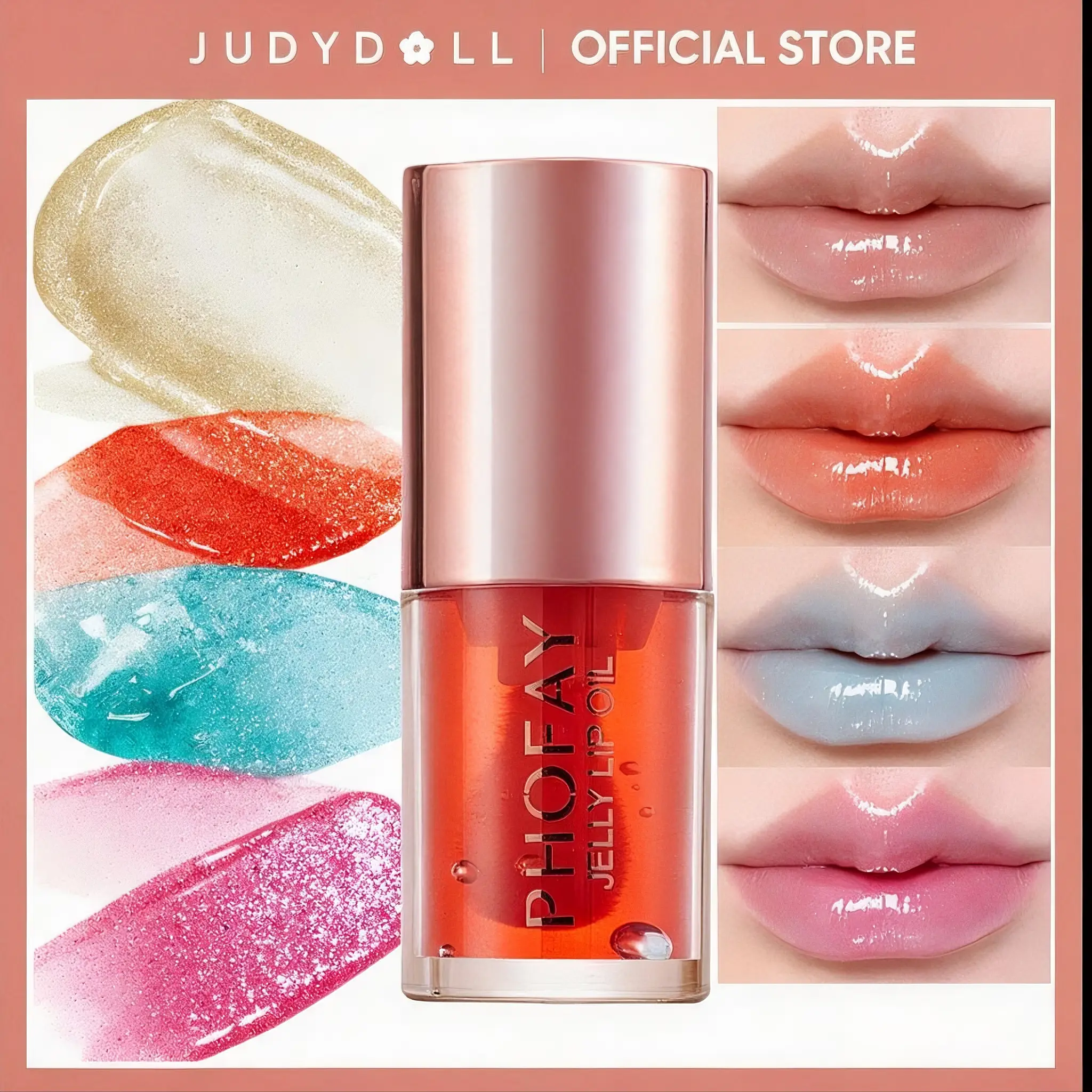PHOFAY Jelly Lip Oil - Women's Hydrating, Non-Sticky, Ultra-Moisturizing Lip Gloss with Nourishing Care, Glossy Shine Finish, Applicator, Daily Makeup Essential