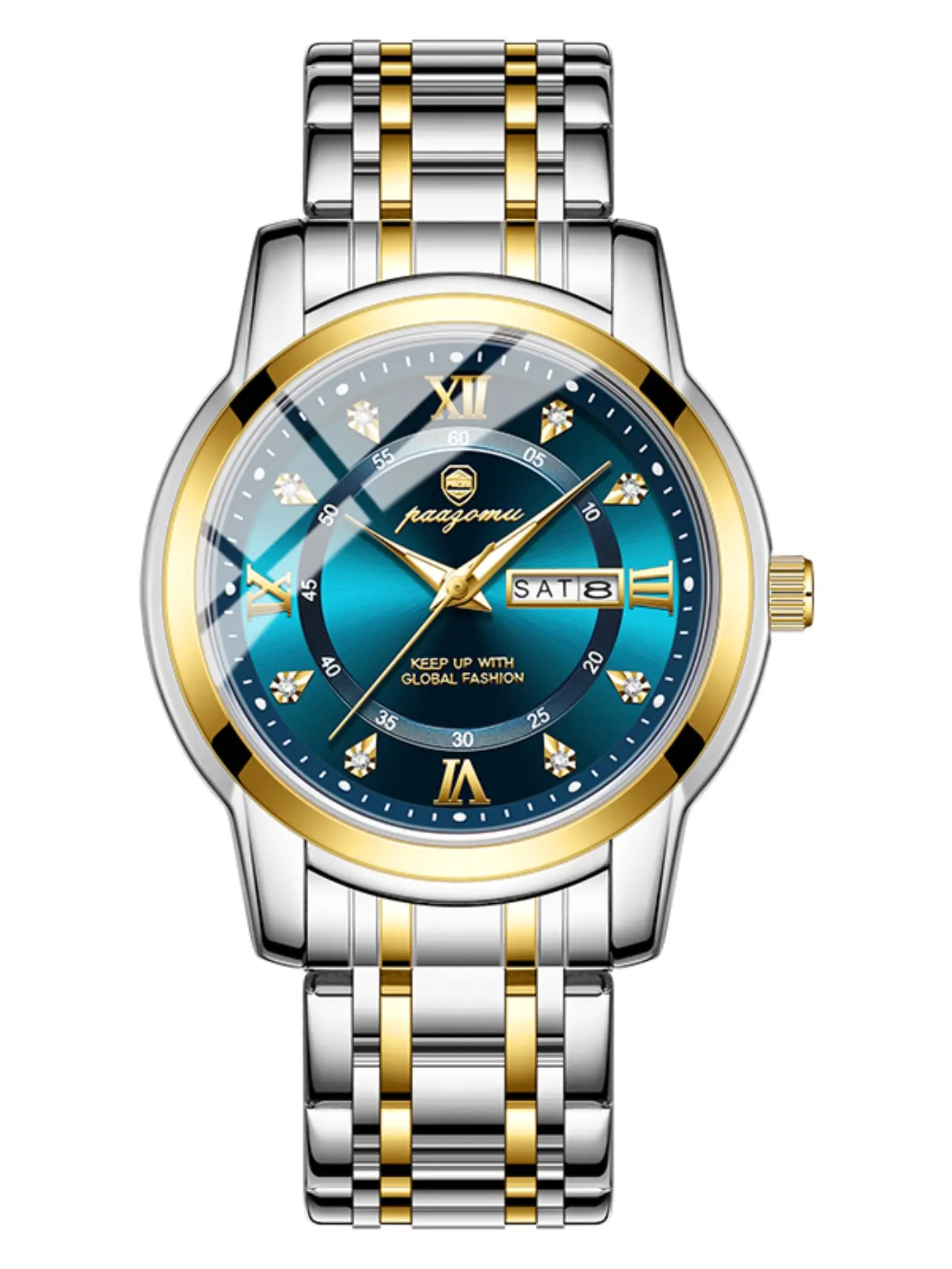 Paazomu Luxury Men's Watch, Waterproof Luminous Week Date, Sports Wristwatch, Water Resistant Wristwatch, Stainless Steel Quartz, Fashionable Men's Timepiece, Business Fashion Watches