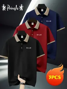 Best-selling 3-piece set fashion casual POLO shirt, Pringle of Scotland print design, outdoor running fitness golf collared shirt, breathable polyester fabric, colorfast | machine washable | wrinkle-resistant | fashionable short sleeve | comfortable fit