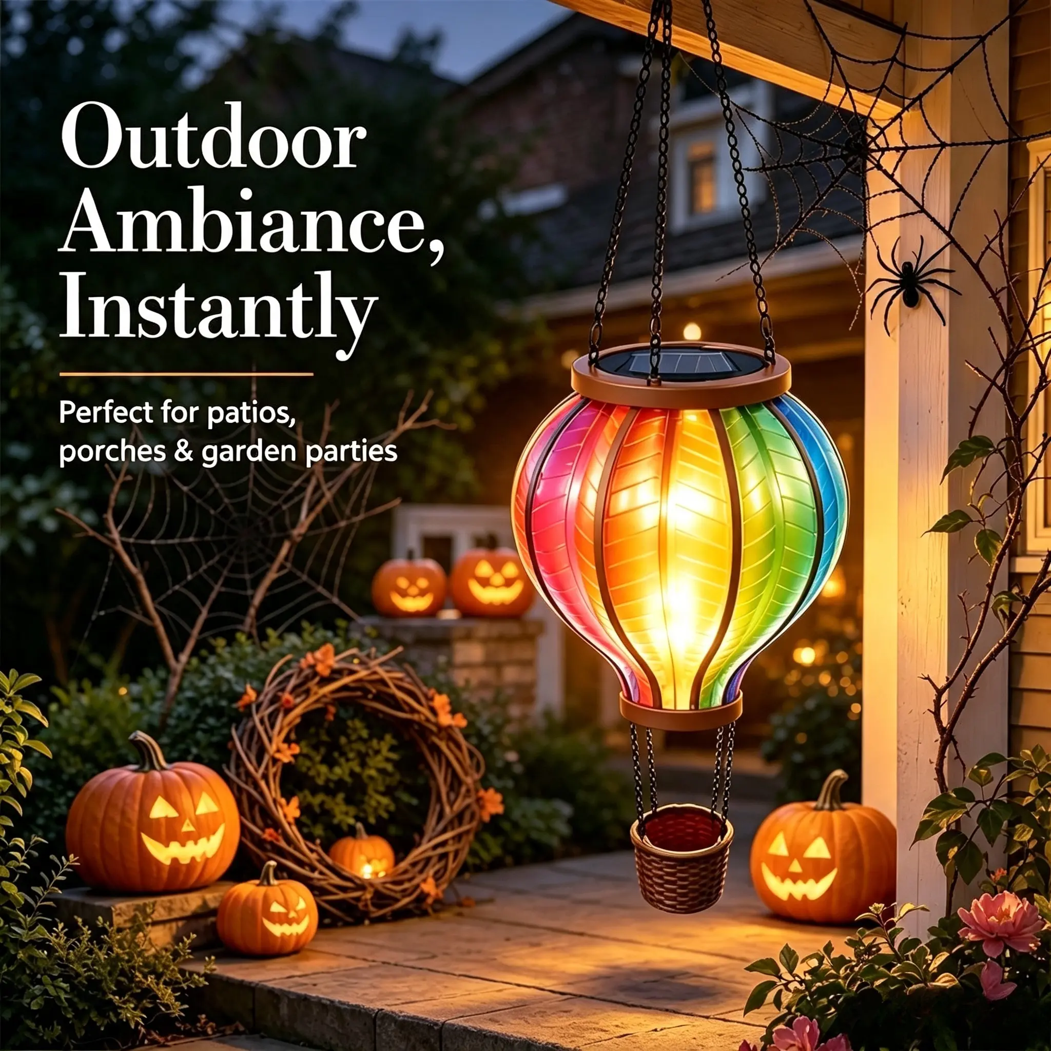 Solar Balloon-Shape Hanging Lantern - Outdoor Waterproof Solar Landscape garden Light with Auto Shut-Off for Patio, Porch, Holiday Decorations