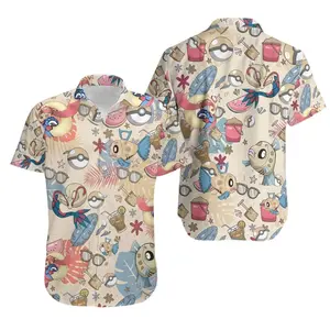 Feebas Hawaiian Pattern Hawaii Shirt And Short Summer Beach Outfit For Men, Feebas Tropical Fish Print Hawaiian Shirt And Shorts Set Casual Vacation Wear