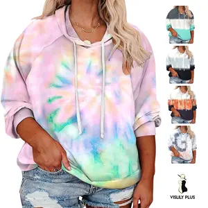 Women's Plus Size Tie Dye Hoodies Tops classic Cozy casual vintage style curve woman Winter Fashion Stretchy comfort Long Sleeve Drawstring Pullover Sweatshirts XL-5XL VPS0066