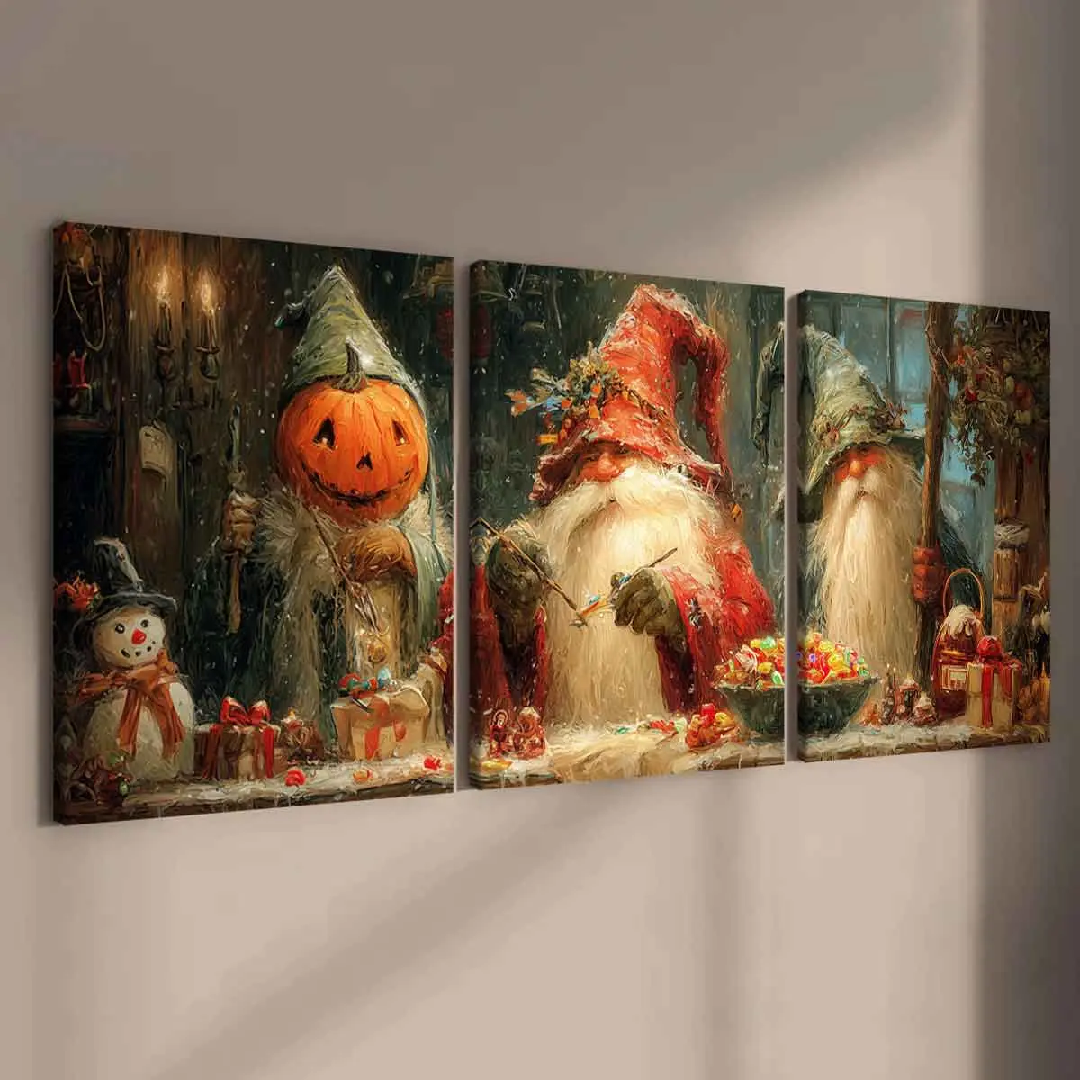 3-Piece Christmas Canvas Art Set, Santa Claus Candy Theme, Modern Home Decor, Waterproof Wall Hanging, High-Definition Print