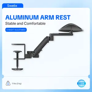 Say Goodbye to Shoulder & Wrist Pain! 360° Aluminum Arm Rest — 6-Level Height Adjustable, Quick C-Clamp, 11lbs Capacity, Ergonomic Support for Typing & Gaming Monitor Riser Laptop Stand