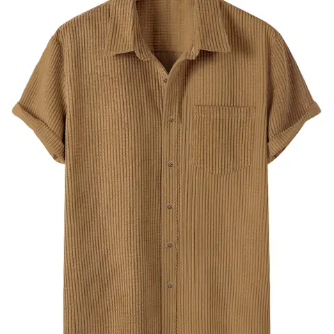 Men's Solid Color Pocket Button Front Neckline Corduroy Shirt, Regular Fit Casual Button Collared Short Sleeve Collar Shirt for Spring & Fall, Menswear for Daily Wear