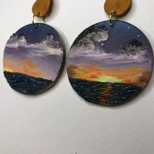 Clay Portrait Eastern Shore Sunset Polymer Clay Dangle Earrings Handmade