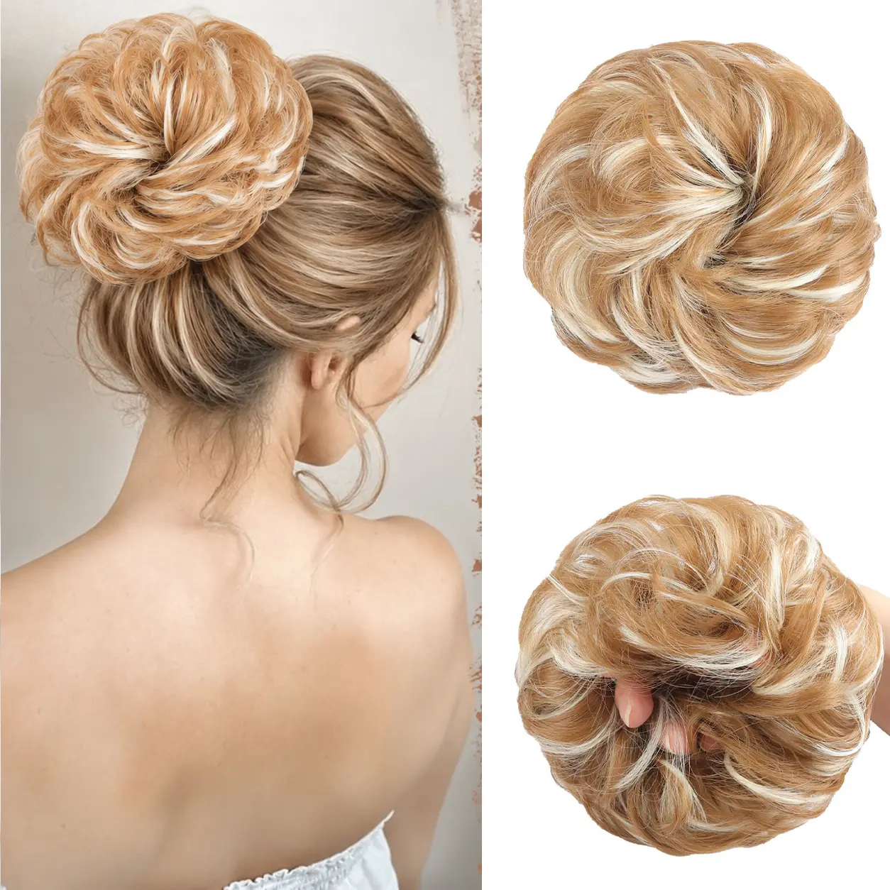 Women's Large Synthetic Hair Bun Scrunchie Extension - Thick Waves, Heat Resistant, Quick Wrap, Salon Look, Elastic Ponytail Piece for Weddings, Cosplay Costumes