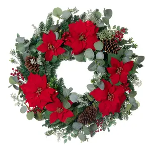 Christmas Poinsettia Lighted Christmas Wreath