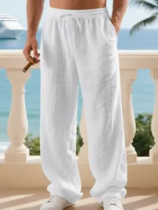 Men's Linen Casual Straight Leg Pants, BreathableComfortable Fashion Long Trousers, Perfect forOutdoor Travel Vacation Daily Wear