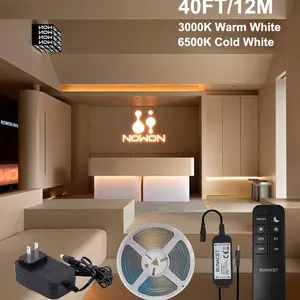 COB LED Strip Light 12m/roll Warm White 3000K 65000K High Lumen CRI 90+ with RF Remote for Bedroom Counter Under Cabinet Kitchen
