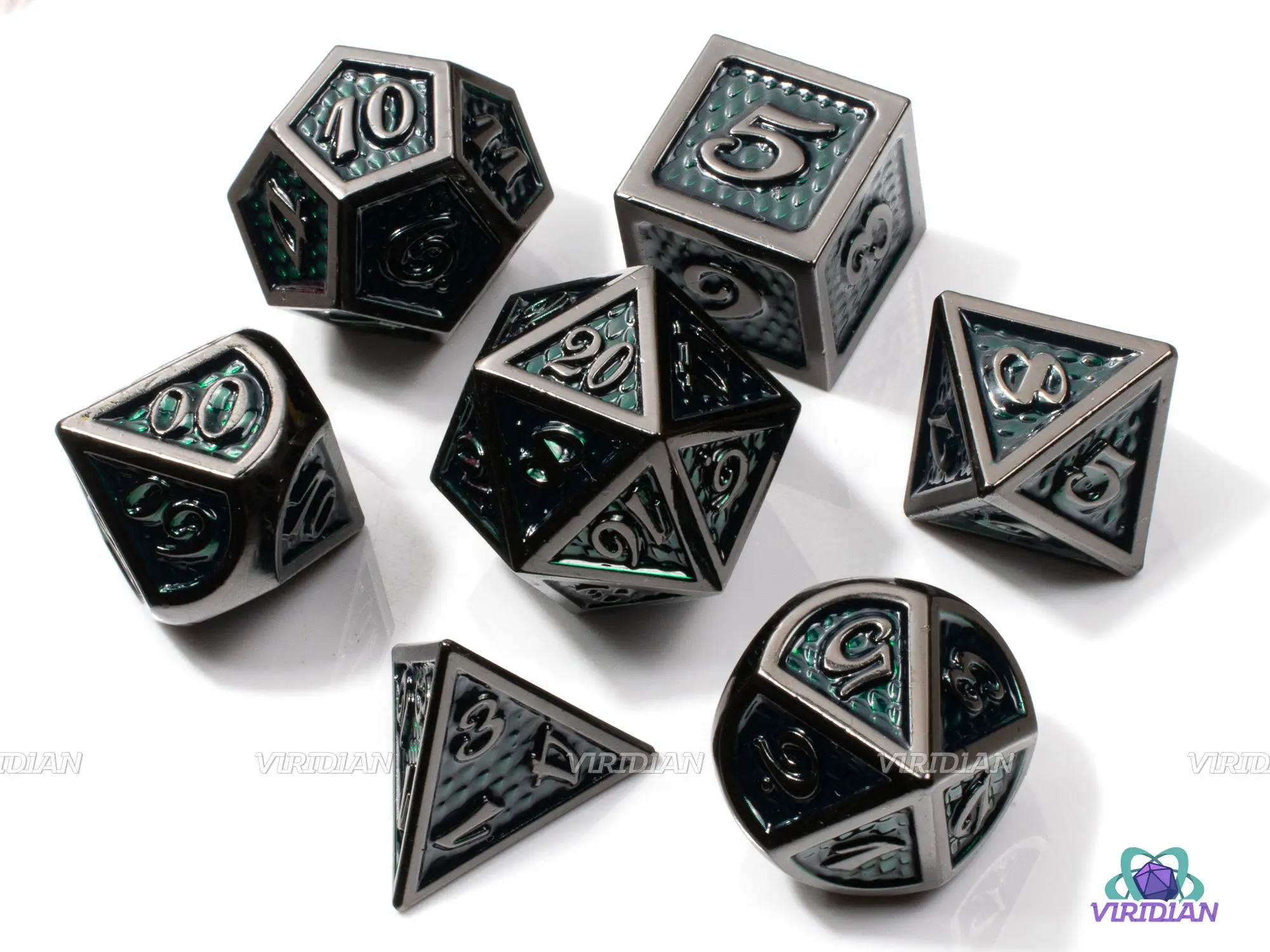 Emerald Dragon | Green Scales Large Metal Dice Set (7) | Dungeons and Dragons (DnD) | Tabletop RPG Gaming