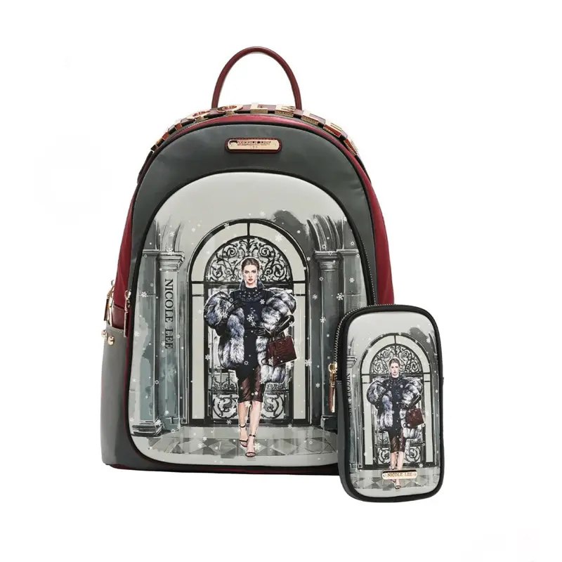 Durable PU Leather 15.6in Laptop Backpack & Matching Pencil Case Set - Personalized Chic Print, USB Charging Design, Padded Compartment, Water Resistant, Adjustable Straps, Synthetic Material