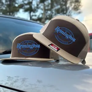 Old School Remington Trucker Hat, Black, White, Khahi/ Brown 7 Panel Trucker Hats, Fitted Unisex Baseball Cap Basic Casual Style