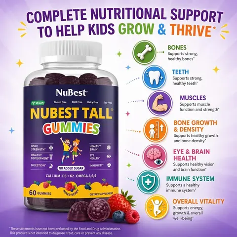 NuBest Tall Gummies | 20+ Nutrients, No Added Sugar Bone Strength Vitamins Chewable Dietary Supplement