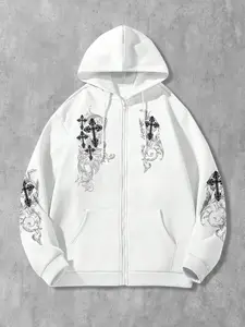 Men's cross-print Stylish hoodie, loose-fitting knit pullover, perfect for autumn and winter street style, and a great gift, made from comfortable fabric.