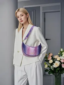 Women's Blue Crocodile Pattern Shoulder Bag, Fashion Crescent Crossbody Bag, Stylish Single Strap Handbag for Ladies, Fashionable Crossbody Bag, Handbag Shoulder Purse