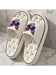 1 pair of new unisex sandals, with a purple butterfly standing on a crystal, suitable for indoor/outdoor use, holiday gift sandals, women's sandals, room sandals, birthday gift sandals, casual sandals, summer EVA sandals, bathroom sandals, beach sandals