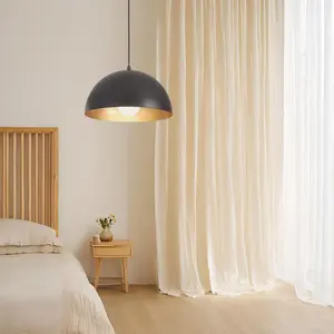 2PCS Industrial Hanging Pendant Light - Adjustable Dome Chandelier for Kitchen Island, Dining Room, Bedroom, Foyer - Black and Gold Finish (40cm)(30CM), Lighted Decorative Lights