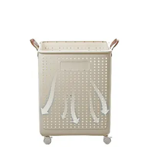 Foldable Laundry Basket with Wheels, Multi-Functional Handheld and Hollow Design for Home and Bathroom Use, Stylish Storage Solution