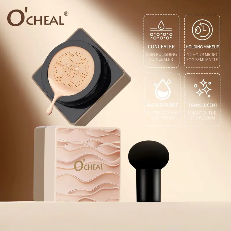 Airy Glow Mushroom Head Cushion Foundation, Makeup Cream, Cosmetic, 3 Shades, 24h Long-Wear, Waterproof, Full Coverage, 200+ Micro Pores, Breathable, Sweatproof