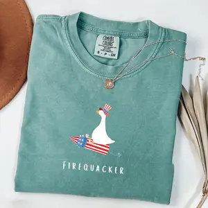 Comfort Colors 4th Of July Goose Shirt, Funny Firequacker Graphic Tee, USA American Flag Patriotic T-shirt, Short Sleeve Summer Top for Women