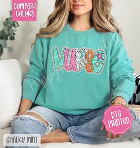 Preppy Nurse Doodle Comfort Colors Sweatshirt, Cute Women's Sweater, Trendy Polka Dot Crewneck, Gift for Her
