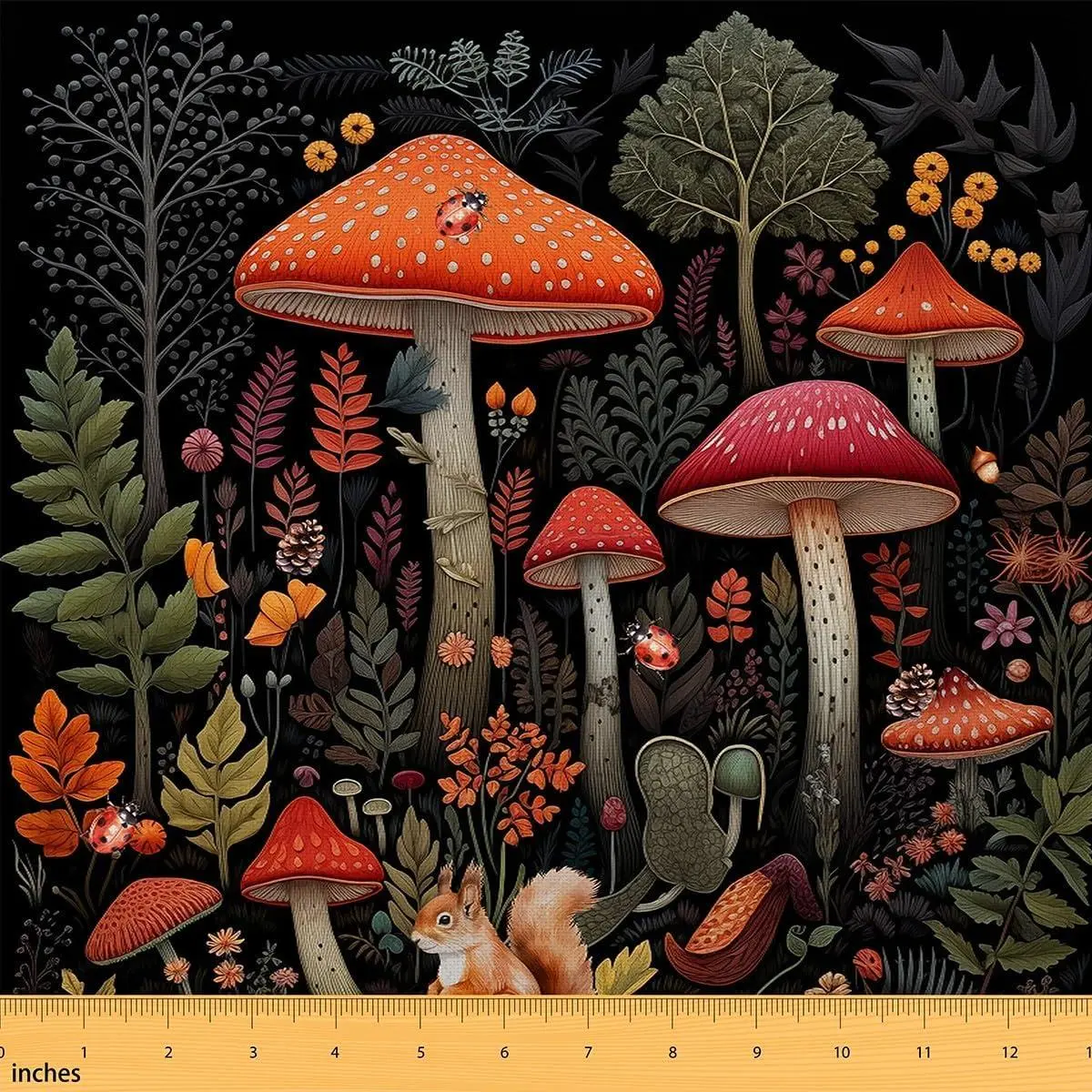 Mushroom Fabric Cute Squirrel Ladybug Cartoon Wild Animals Sewing Supplies Watercolor Jungle Plants Rustic Style Fabric DIY Soft Flannel Polyester No Stretch
