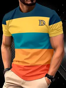 3D Casual Short Sleeve Tee, Round Neck, All-Over Print, Slim Fit, Breathable Knit Fabric, Ideal for Outdoor & Daily Wear, Comfortable for All Seasons, Menswear
