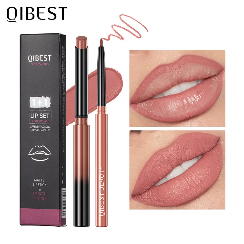 Nude Lip Liner and Lipstick Stick Set, Nude Lip Liner & Lipstick Duo, Creamy Matte Formula, Easy to Apply for Beginners, Long-Lasting Lip Makeup