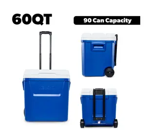 60 QT Laguna Ice Chest Cooler with Wheels, Blue