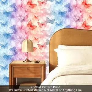 Watercolor Ombre Butterfly Wallpaper, Pastel Blue Peel and Stick, Aesthetic Wall Mural for Living Room & Kids Room, Home Decor